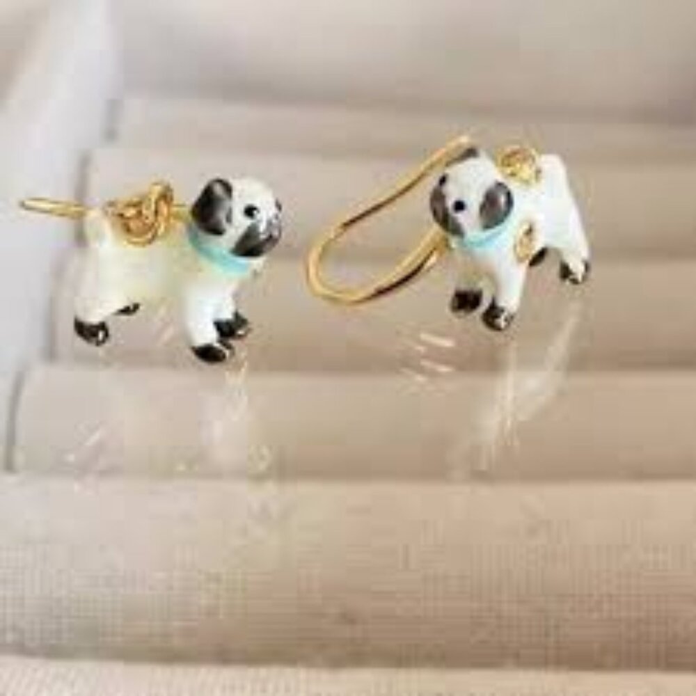 Les Nereides Love Animals Pug Hook Earring